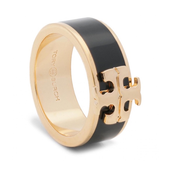 TORY BURCH • Black Kira Band Logo Ring - Picture 3 of 11